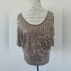 Remain Taupe Gold Sequin Embellished Women's Top